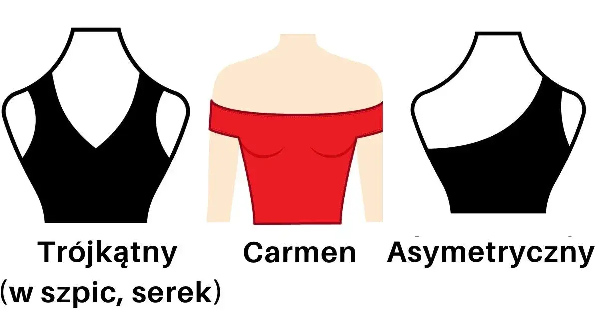 Trzy rodzaje dekoltu: trójkątny, Carmen i asymetryczny.