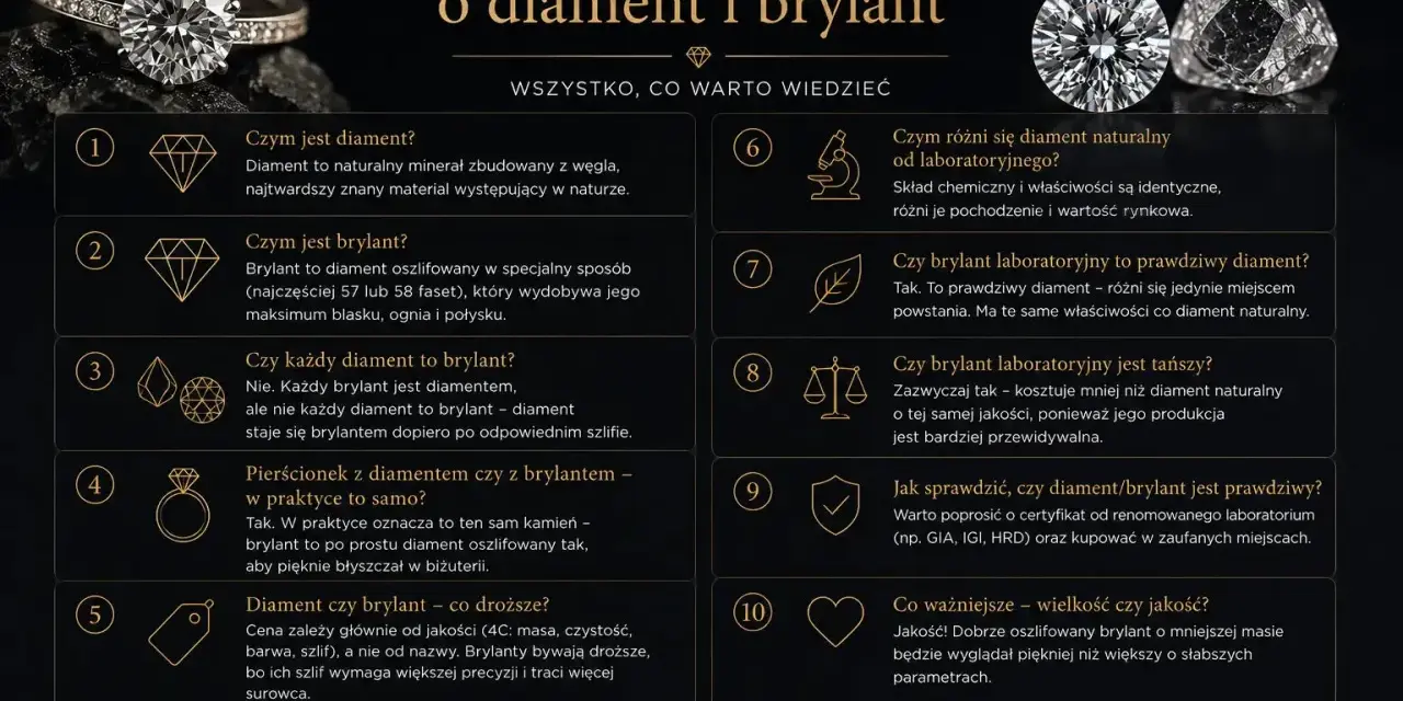 Diament znaczenie: naturalny minerał węgla, najtwardszy materiał. Brylant to oszlifowany diament, który pięknie błyszczy.