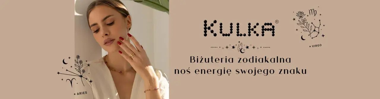 Kobieta w subtelnej biżuterii, która podkreśla jej piękno. Kolekcja "Kulka" oferuje szczęśliwe kamienie dla znaków zodiaku, byś mógł nosić energię swojego znaku.