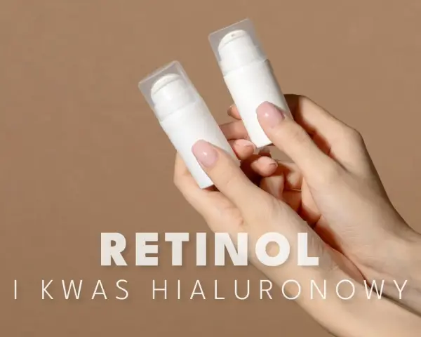 Dłonie trzymają białe buteleczki z kosmetykami. Czy retinol to kwas? Warto wiedzieć, że retinol to pochodna witaminy A, a nie kwas.