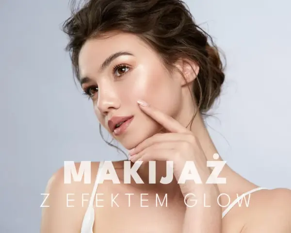 Delikatny makijaż z efektem glow na twarzy, podkreślający naturalne piękno.