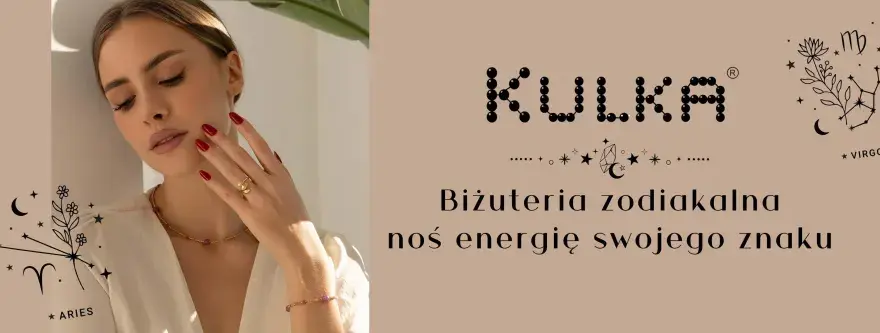 Kobieta w subtelnej biżuterii, która podkreśla jej piękno. Kolekcja "Kulka" oferuje szczęśliwe kamienie dla znaków zodiaku, byś mógł nosić energię swojego znaku.
