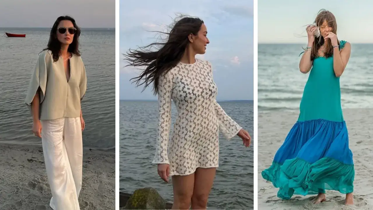 Inspirujące stylizacje nad morze: elegancka biel, zwiewna koronka i kolorowa sukienka. Idealne na letnie dni.